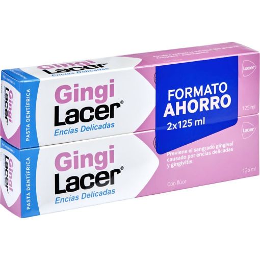 Lacer Gingi Enc&iacute;as Delicadas Pasta Dent&iacute;frica Duplo Formato Ahorro Pasta de dientes con fl&uacute;or previene el sangrado gingival 2x125 ml