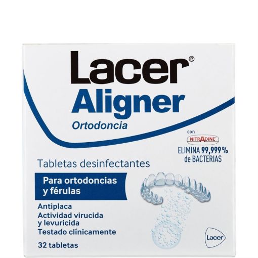 Lacer Aligner Ortodoncia Tabletas Desinfectantes Tabletas desinfectantes para aparatos de ortodoncia extraibles alineadores y f&eacute;rulas de bruxismo 32 uds