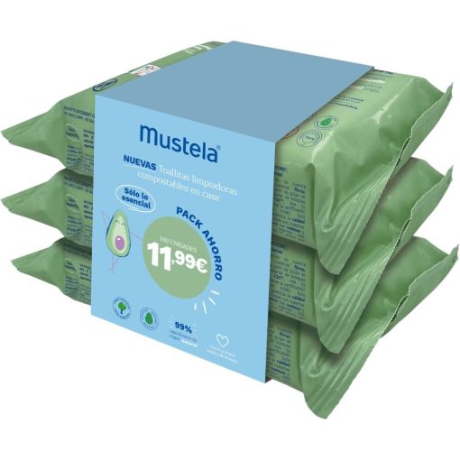 Mustela Toallitas Tr&iacute;o Pack Ahorro Toallitas con aguacate bio biodegradables y compostables 3x60 uds