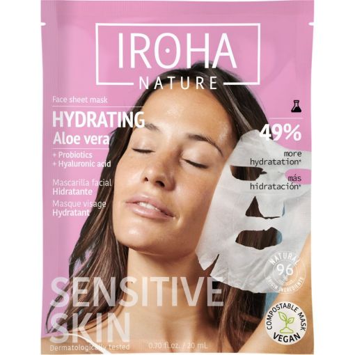 Iroha Nature Sensitive Skin Hydrating Aloe Vera Mascarilla Facial Mascarilla facial vegana hidrataci&oacute;n y renovaci&oacute;n al instante con aloe vera y &aacute;cido hialur&oacute;nico
