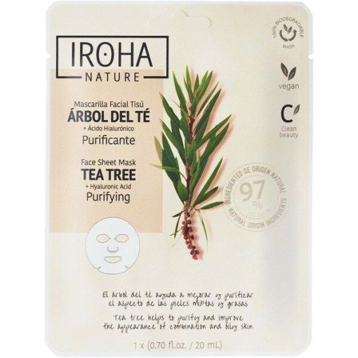 Iroha Nature &Aacute;rbol Del T&eacute; Mascarilla Facial Tis&uacute; Mascarilla vegana ayuda a reducir imperfecciones con &aacute;rbol del t&eacute; y &aacute;cido hialur&oacute;nico