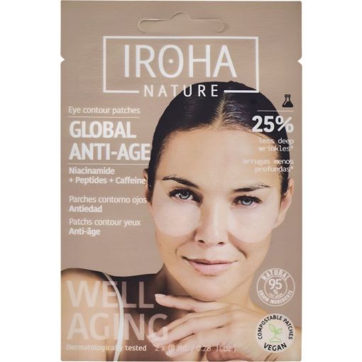 Iroha Nature Well Aging Global Anti-Age Parches Contorno Ojos Antiedad Parches para contorno de ojos combate arrugas l&iacute;neas de expresi&oacute;n p&eacute;rdida de firmeza y elasticidad 2 uds