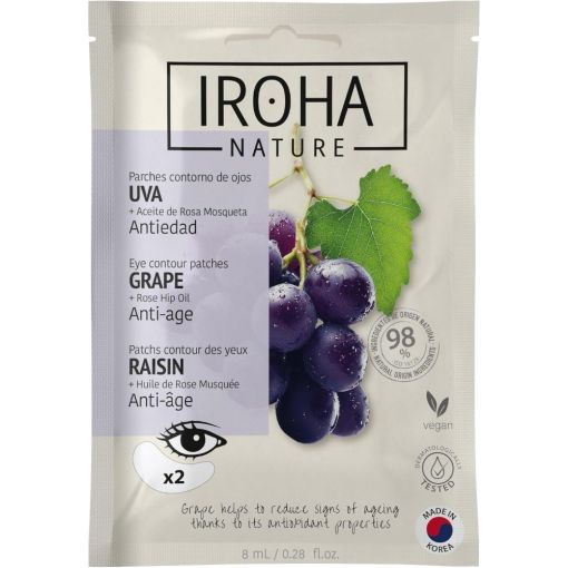 Iroha Nature Uva Antiedad Parches Contorno De Ojos Parches para contorno de ojos hidratantes reafirman y revitalizan para una piel m&aacute;s firma y tersa 2 uds