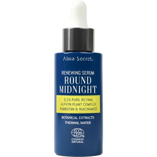Alma Secret Round Midnight 0,1% Pure Retinal Renewing Serum S&eacute;rum noche antiedad renueva unifica el tono reafirma alisa arrugas reduce manchas y rejuvenece 30 ml