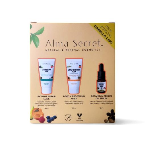 Alma Secret Natural & Thermal Cosmetics Cabello Liso Pack Especial Tratamiento capilar reconstructor y nutritivo para cabello liso y dañado