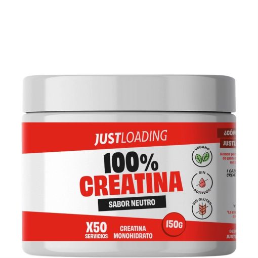 Justloading 100% Creatina Sabor Neutro Complemento Alimenticio Complemento alimenticio altamente eficaz para el rendimiento en ejercicios de alta intensidad 150 gr