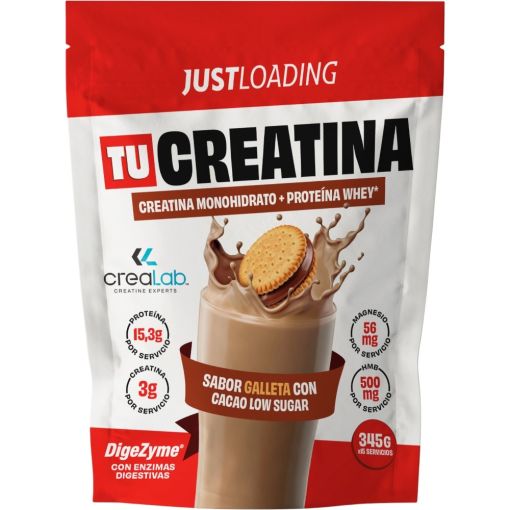 Justloading Tu Creatina Galleta Con Cacao Complemento Alimenticio Complemento alimenticio dise&ntilde;ado para apoyar el rendimiento deportivo la fuerza y la recuperaci&oacute;n muscular 345 gr