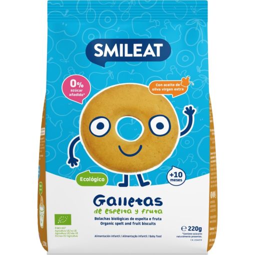 Smileat Galletas De Espelta Y Fruta Galletas sin gluten ni az&uacute;car elaboradas con ingredientes ecol&oacute;gicos perfectas para tomar con leche a partir de 10 meses 220 gr
