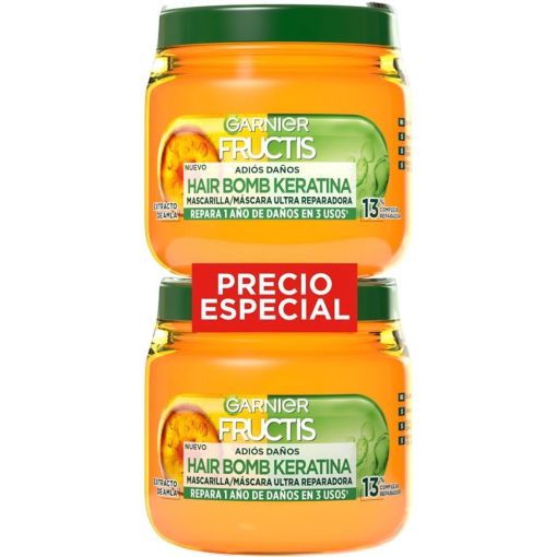 Fructis Adiós Daños Macarilla Ultra Reparadora Duplo Precio Especial Mascarilla fortificante limpia repara y rellena las grietas para cabello dañado 2x320 ml