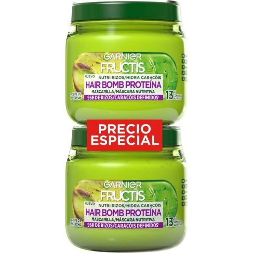 Fructis Nutri Rizos Hair Bomb Proteína Mascarilla Precio Especial Mascarilla nutritiva controla el encrespamiento y define los rizos para cabello rizado y ondulado 2x320 ml