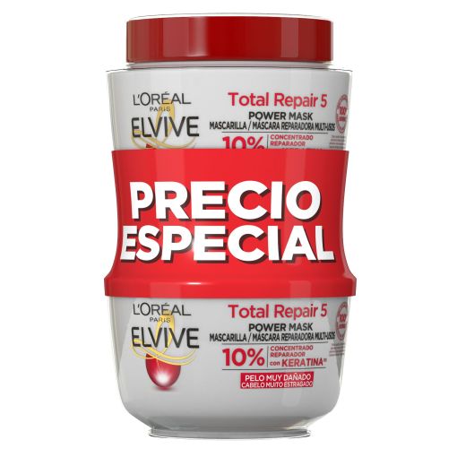 Elvive Total Repair 5 Máscarilla Reparadora Duplo Precio Especial Mascarilla restauradora repara en profundidad desde la raíz hasta las puntas para cabello dañado 2x310 ml