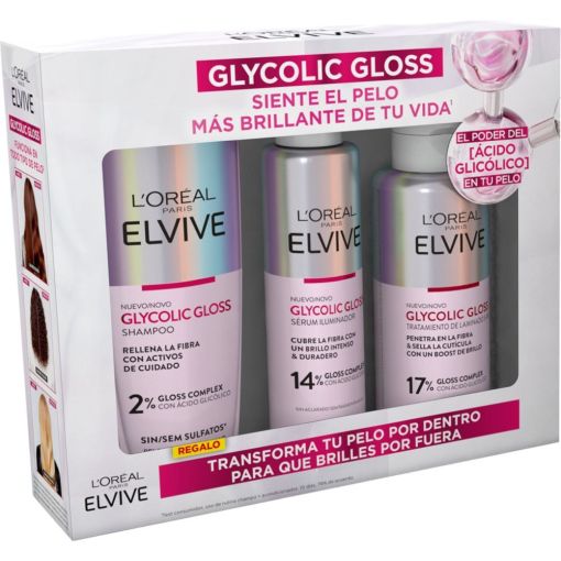 Elvive Glycolic Gloss Estuche Set capilar tratamiento reparador recupera la luminosidad para cabello poroso y sin brillo