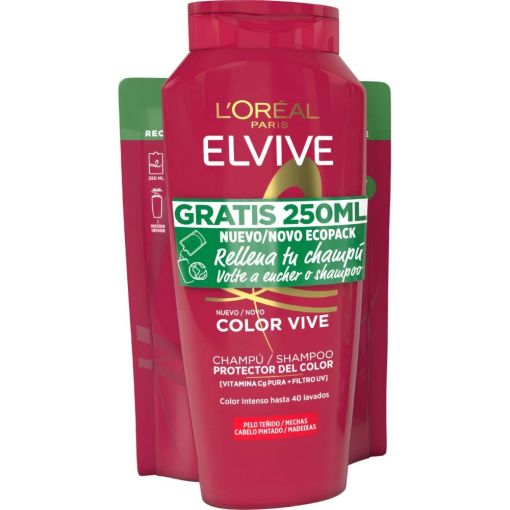 Elvive Color Vive Champú Protector+Recarga Gratis Pack regalo capilar protector nutritivo y fijador del color para cabello teñido o con mechas