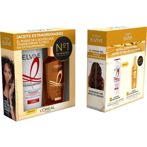 Elvive Aceite Extraordinario Sérum+Total Repair 5 Champú Gratis Pack regalo capilar repara en profundidad desde la raíz hasta las puntas para cabello dañado