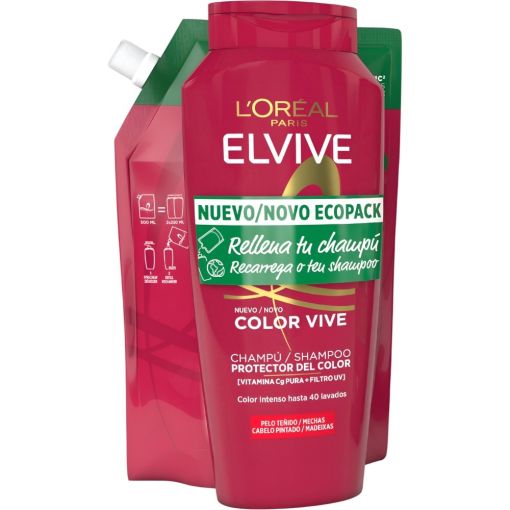 Elvive Color Vive Champ&uacute; Protector+Recarga Pack regalo capilar protector nutritivo y fijador del color para cabello te&ntilde;ido o con mechas