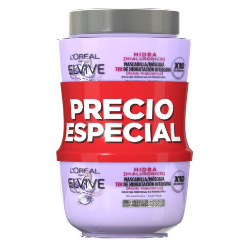 Elvive Hidra [Hialurónico] Mascarilla Duplo Precio Especial Mascarilla rellena la fibra capilar con ácido hialurónico 72 horas de hidratación para cabello deshidratado 2x290 ml