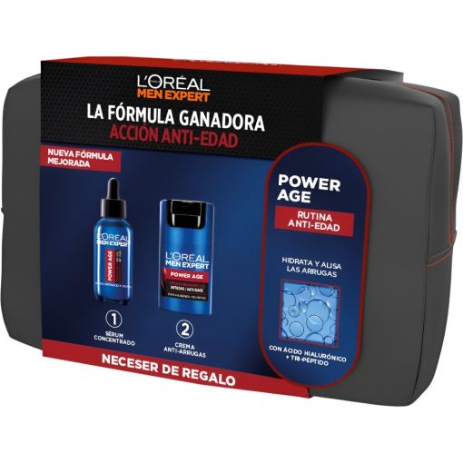 L'Oreal Men Expert Power Age Neceser Tratamiento facial antiedad reafirma y reduce visiblemente arrugas con &aacute;cido hialur&oacute;nico