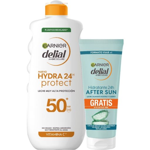 Delial Hydra 24h Protect Leche Vitamina C Spf 50+After Sun Gratis Pack regalo de protecci&oacute;n solar ideal para antes y despu&eacute;s del sol
