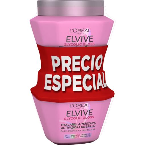 Elvive Glycolic Gloss Mascarilla Brillo Duplo Precio Especial Mascarilla capilar hidratante ofrece suavidad y brillo con efecto espejo hasta 72 horas para cabello apagado o sin brillo 2x310 ml