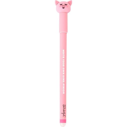 Mr. Wonderful Bolígrafo Borrable Cerdito Write Your Own Oink-Pinion Boli con tinta rosa borrable y un personaje en su extremo para darle creatividad a tus apuntes
