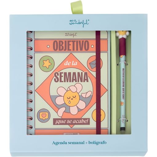 Mr. Wonderful Agenda Semanal Peque&ntilde;a 2026 Bo-Bo Objetivo De Semana Estuche Agenda semanal con bol&iacute;grafo borrable para hacer cada semana m&aacute;s divertida y productiva manteni&eacute;ndote organizado