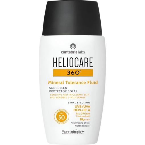 Heliocare 360º Mineral Tolerance Fluid Protector Solar Spf 50 Protector solar de textura ligera y alta tolerancia resistente al agua para acabado invisible 50 ml
