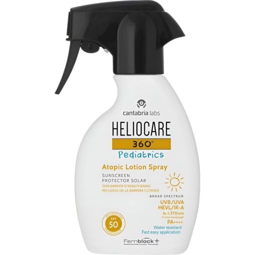 Heliocare 360&ordm; Pediatrcis Atopic Lotion Spray Protector Solar Spf 50 Spray solar facial y corporal hipoalerg&eacute;nico de textura ligera neutraliza y repara el da&ntilde;o solar 200 ml