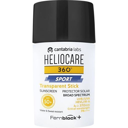 Heliocare 360&ordm; Sport Transparent Stick Protector Solar Spf 50+ Protector solar resistente al agua y al sudor para los amantes del deporte al aire libre 25 gr
