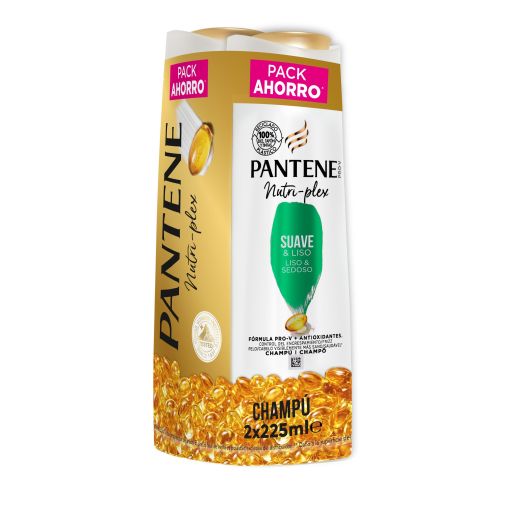 Pantene Nutri-Plex Suave & Liso Champú Duplo Pack Ahorro Champú aporta suavidad sedosa y un control del encrespamiento 2x225 ml