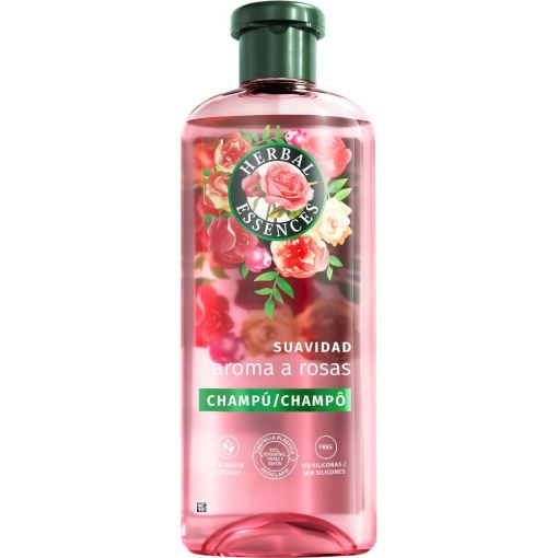 Herbal Essences Aroma A Rosas Suavidad Champ&uacute; Champ&uacute; vegano suavizante transforma el cabello seco en un cabello rico y sedoso con aroma floral 350 ml