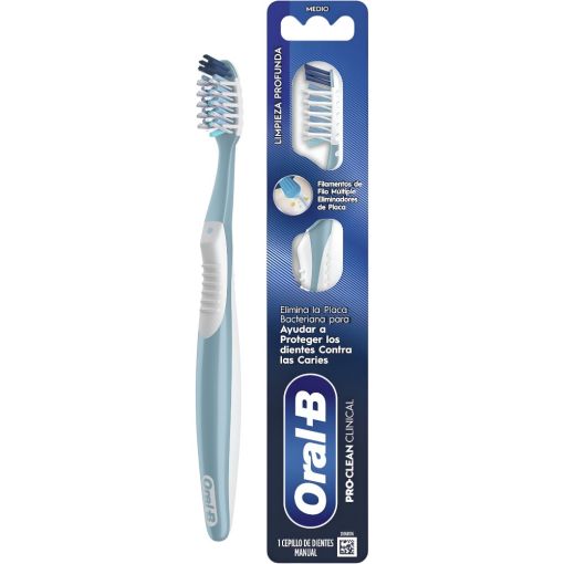 Oral-B Pro-Clean Clinical Cepillo De Dientes Medio Cepillo dental elimina la placa bacteriana y cuida tu salud bucal ofreciendo una limpieza m&aacute;s profunda
