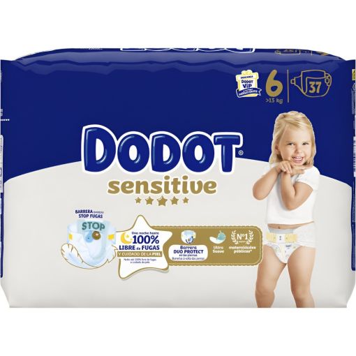 Dodot Pa&ntilde;ales Sensitive +13 Kg Talla 6 Pa&ntilde;al de m&aacute;ximo absorci&oacute;n mantendr&aacute;n seco a tu beb&eacute; incluso cuando moje con abundancia 37 uds