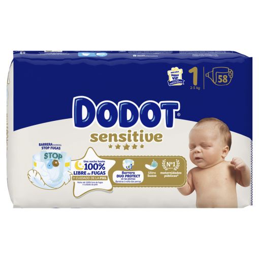 Dodot Pañales Sensitive 2-5 Kg Talla 1 Pañal para recién nacido ofrece máxima protección y absorción