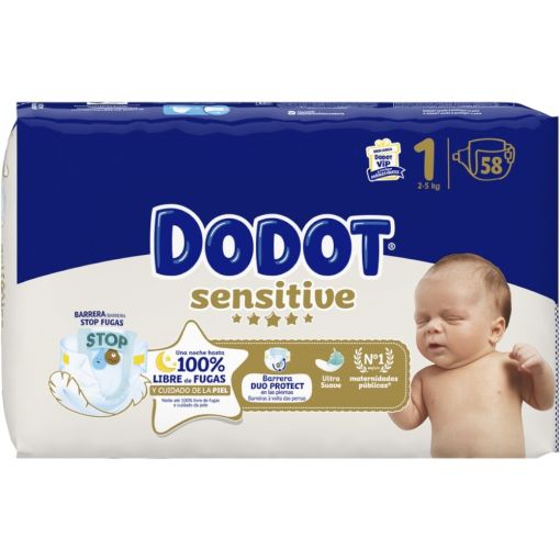 Dodot Pa&ntilde;ales Sensitive 2-5 Kg Talla 1 Pa&ntilde;al para reci&eacute;n nacido ofrece m&aacute;xima protecci&oacute;n y absorci&oacute;n