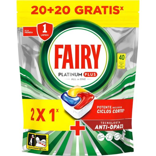 Fairy Lavavajillas Platinum Plus All In One Formato Especial Lavavajillas a máquina en cápsulas elimina restos difíciles con aroma a limón