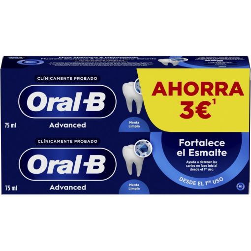 Oral-B Dent&iacute;frico Advanced Fortalece Esmalte Formato Especial Pasta de dientes antibacteriana ofrece blanqueamiento avanzado 24 horas con sabor a menta fresca 2x75 ml