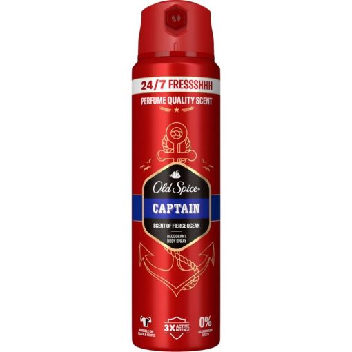 Old Spice Captain Desodorante Body Spray Desodorante con 0% sales de aluminio protege contra mal olor 24 horas con aroma a olas del mar 150 ml