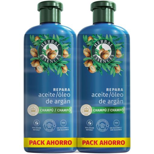 Herbal Essences Aceite De Arg&aacute;n Repara Champ&uacute; Duplo Pack Ahorro Champ&uacute; vegano reparador ofrece vitalidad y frescor con aroma ex&oacute;tico para cabello seco 2x350 ml