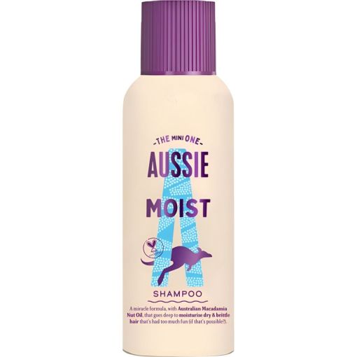 Aussie The Mini One Moist Shampoo Champ&uacute; hidratante revitaliza y restaura con aceite de nuez de macadamia para cabello quebradizo y seco 100 ml