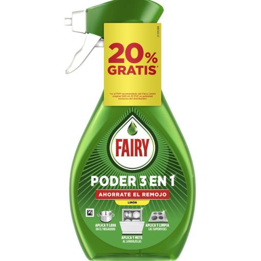 Fairy Poder 3en1 Lim&oacute;n Formato Especial Limpiador lava y desincustra restos de comida para una limpieza impecable r&aacute;pida y sin esfuerzo 500 ml