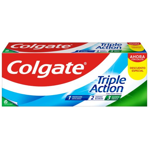Colgate Dent&iacute;frico Triple Action Duplo Formato Especial Pasta de dientes con fl&uacute;or protecci&oacute;n anticaries 2x75 ml