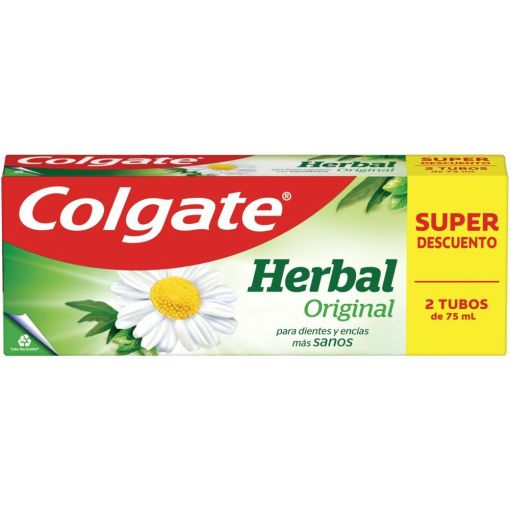 Colgate Dent&iacute;frico Herbal Original Duplo Pasta de dientes con fl&uacute;or y con extractos vegetales naturales 2x75 ml