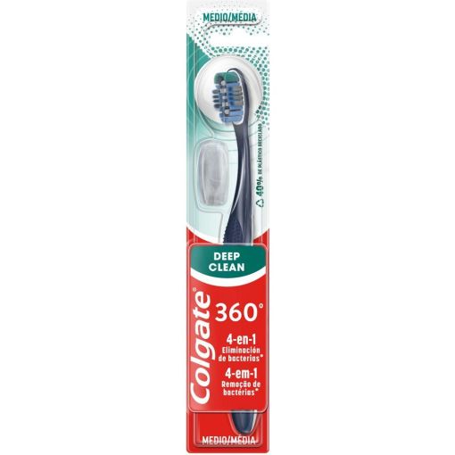 Colgate Cepillo Dental 360&ordm; 4-En-1 Medio Cepillo de dientes con filamentos interdentales elimina m&aacute;s del 151% de bacterias