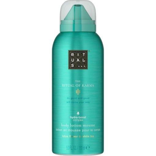 Rituals The Ritual Of Karma Body Lotion Mousse Loción corporal espumosa hidrata recuperando suavidad y elasticidad de la piel con aroma a loto sagrado y té blanco 150 ml