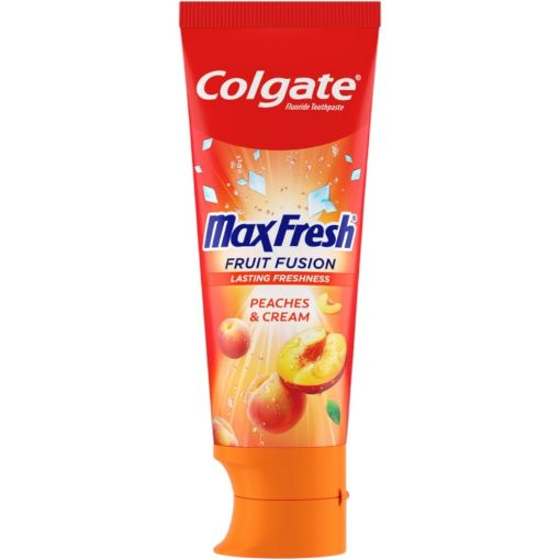 Colgate Dentífrico Max Fresh Fruit Fusion Peaches & Cream Pasta de dientes con flúor combate las caries ofreciendo aliento fresco con sabor a melocotón y nata 75 ml