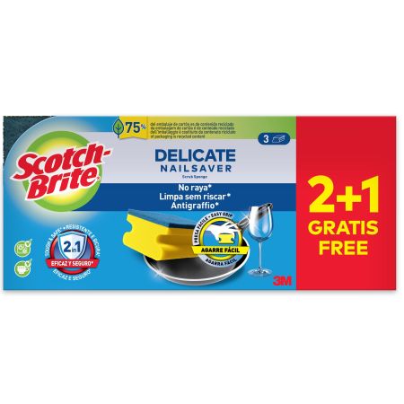 Scotch Brite Estropajo Delicate Nailsaver Formato Especial Estropajo antirrayado elimina sin esfuerzo la suciedad más difícil ofreciendo máxima eficacia 3 uds