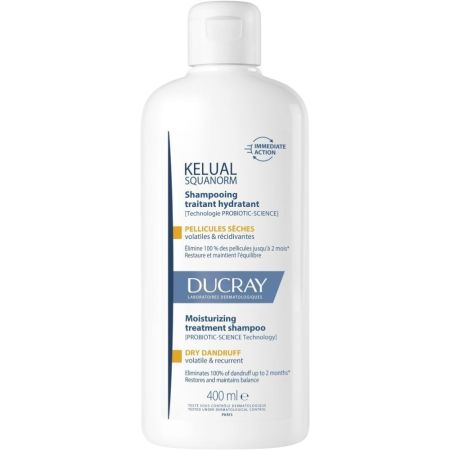 Ducray Kelual Squanorm Shampooing Traitant Hydratant Champú trata la caspa seca hidrata y limita las recaídas para un cabello hidratado y más sano 400 ml