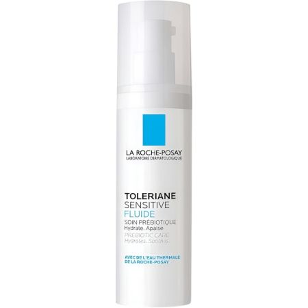 La Roche Posay Toleriane Sensitive Fluido Hidratante Prebiótico Crema facia de textura fluidal hidrata suaviza y protege la piel irritada y sensible 40 ml
