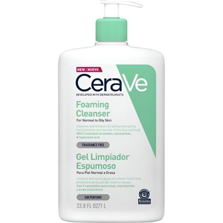 Cerave Gel Limpiador Espumoso Gel limpiador espumoso hidratante y calmante elimina exceso de grasa y suciedad con ácido hialurónico