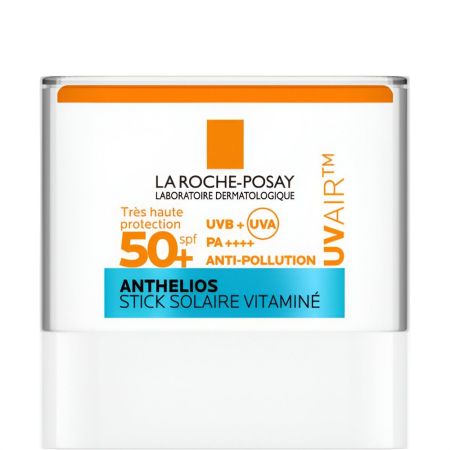 La Roche Posay Anthelios Uvair Stick Solaire Vitaminé Spf 50+ Stick solar facial resistente al agua y al sudor ilumina la piel ofreciendo efecto glow de larga duración 10 ml